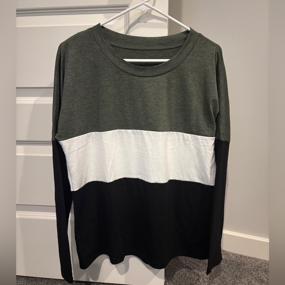 Green, White, and Black stripped Long Sleeve Shirt Size Small